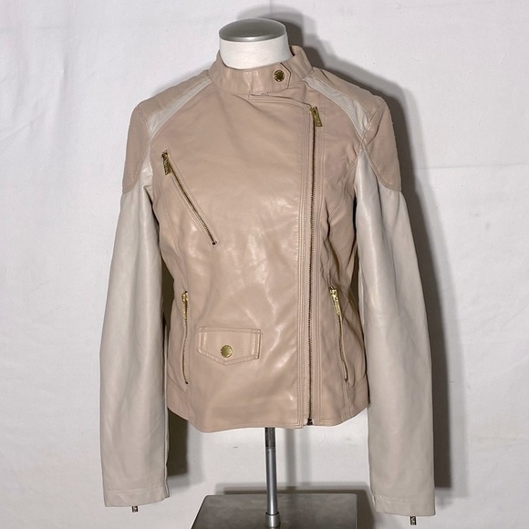 Buffalo Ivory Blush Beige Faux Leather Moto Style Jacket M - Picture 1 of 14